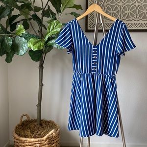 Crystal Sky || Navy Blue & White Striped Dress